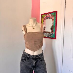 Windsor Brown Mesh Layered Corset Crop Top